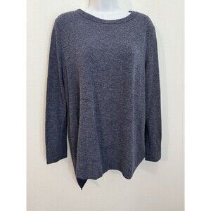 Clara Sun Woo Top Sweater Waffle Knit Blue High low Hem Size M Long Sleeve Crew